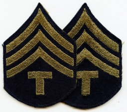 Pair of Mid-WWII US Army Rank Stripes for Technician Fourth Grade with Wool Backing