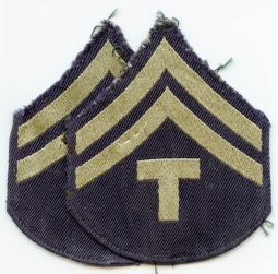 Pair of Mid-WWII US Army Bevo-Weave Rank Stripes for Technician Fifth Grade
