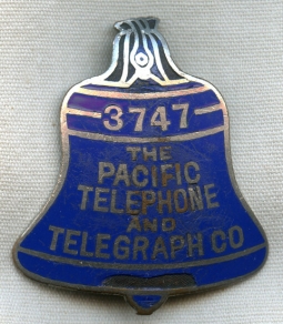 Large Circa 1910s-1920s Pacific Telephone & Telegraph Co. Enameled Employee Badge by Braxmar