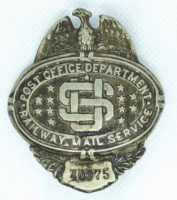 1910's US Post Office Dept. Railway Mail Service Clerk Badge #40075