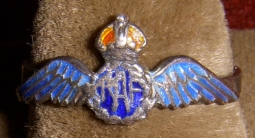 Nice WWII RAF Royal Air Force Wing Ring in Enameled Silver Possibly Sweetheart