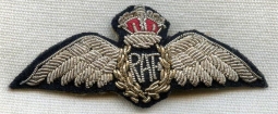 Great Early WWII RAF Pilot Wing in Pinback Bullion, Made in India or Burma