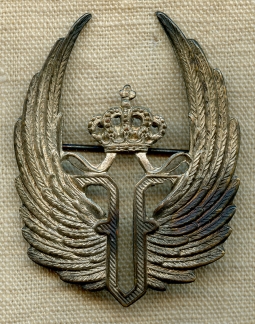 Ext, Rare WWI-1915s Romanian Air Force Observer Badge with Ferdinand I Cypher.