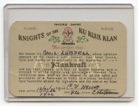 Rare 1926 Ku Klux Klan (KKK) Membership Card
