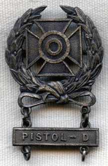 Rare 1920s US Army Marksman Badge for Pistol-D Made in England by J.R. Gaunt
