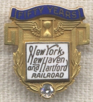 Rare 14K, Diamond New York New Haven & Hartford (NYNH&H) Railroad 50 Years of Service Pin
