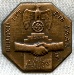 1934 Nazi Tinnie Promoting Re-Annexation of Saar Region in Copper Color