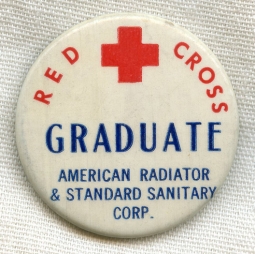 Unusual 1930s Red Cross Graduate American Radiator & Standard Sanitary Corp. Celluloid Pin