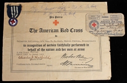 Nice WWI American Red Cross Service Medal, Award Document & Membership Card to Karen McCloskey