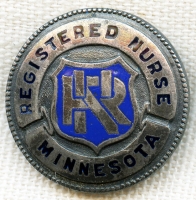 Nice 1930's - 40's Minnesota Registered Nurse Pin Numbered on Reverse