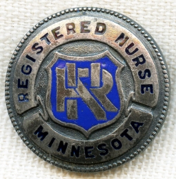 Nice 1930's - 40's Minnesota Registered Nurse Pin Numbered on Reverse