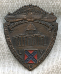 Rare 1916 United Confederate Veterans (UCV) 26th Annual Reunion Badge from Birmingham, Alabama