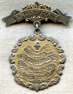Wonderful 1890s "Reward of Genius" Medal from John Wedderburn & Co. Patent Attorney (Washington DC)