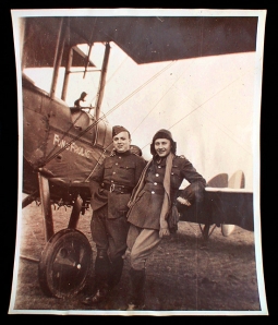 Nice WWI 8x10 Royal Flying Corps Photo of Pilot & Friend (Cadet?) Leaning on Wing of "Fun & Frolic"