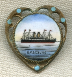 Stunning & Unique Circa 1900s White Star Lines RMS Celtic Heart-Shaped Brooch