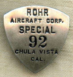 Early WWII ROHR Aircraft Corp Worker Badge