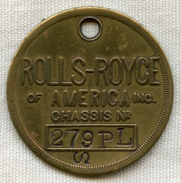 Ext. Rare Ca 1926 Rolls-Royce of America Factory Issued Key Fob w/ Chassis Number