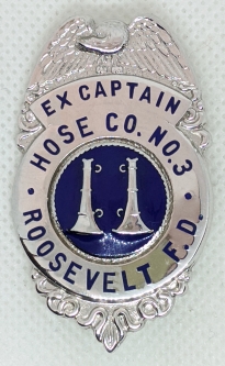 Minty 1963 Sterling Silver Presentation Badge from Roosevelt, NY Fire Dept. Hose Co. #3