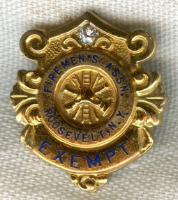 Circa 1930s Roosevelt, New York Exempt Firemen's Association Lapel Pin with Small Diamond