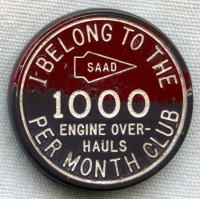 1943 San Antonio Air Depot Worker Hat Badge 1000 Engine Hauls Per Month Clu