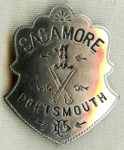 1870's - 1880's Portsmouth, NH Fire Dept. Sagamore Steam Fire Engine No. 1 Badge