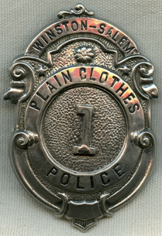 Rare Ca 1910s Winston-Salem NC Plain Clothes (Vice Squad / Undercover) Police Badge #1
