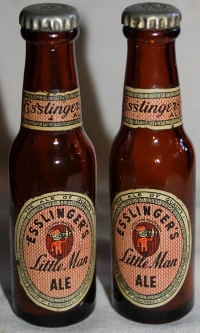 Great Pair 1930's Esslinger's Little Man Ale Salt & Pepper Shakers with Decal Labeling