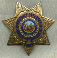 Cool Vintage 1970's-80's San Diego County, CA District Attorney Badge by Entenmann-Rovin Co