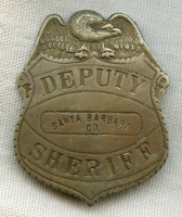 Very Rare & Early Santa Barbara County, CA Deputy Sheriff Badge with Early Maker Mark