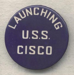 WWII Lost Boat USS Cisco SS-290 Celluloid Launch Badge Pin Portsmouth Navy Yard