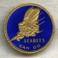 Beautiful Rare USN Seabees "Can Do" Enameled Gilt Silver Badge Type by Levelle