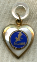 Great WWII USN Seabees Sweetheart Locket Gilt & Enameled Sterling with Mother of Pearl