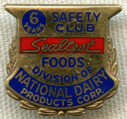 1950's Sealtest Ice Cream 6yr Safety Club Member (Safe Driver) Lapel Pin in Gilt Brass & Enamel