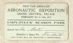 Rare 1917's Employee Season Pass to the 1st Pan American Aeronautic Exposition at Grand Central Pala