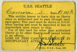 Rare WWII USN Liberty Pass for U.S.S. Seattle