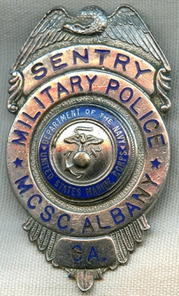 Super Cool 1960's USMC Military Police Sentry Badge from Marine Corps Supply Center in Albany, GA