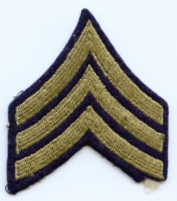 WWII US Army Sergeant Rank Stripes in Light Green Embroidery