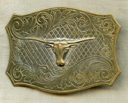 Great Vintage 1950's - 1960's Steer Head "Western" Buckle in Nickel Plated Brass