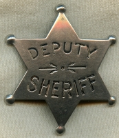 Ca. 1910 "Stock" Deputy Sheriff 6 Pt. Star Badge with Decorative Stamping at Center