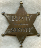 Wonderful 1870s-80s Old West Deputy Sheriff 6 Pt. Star Badge by Adams St. Louis