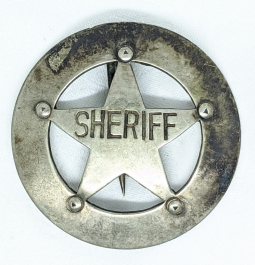 Wonderful Old West Full Sheriff "Stock" Circle Star Badge circa 1880's Hand Stamped Lettering.