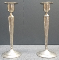Wonderful Pair of ca. 1900 Derby Silver Plate Co. Candlesticks in a Hammered Arts & Crafts Style