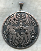Wonderful, Huge 1930's 980 Silver TAXCO Mexican Aztec Theme Pendant
