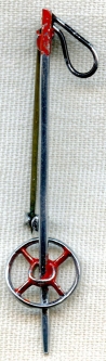 Scarce, Vintage 1920's Skier's Ski Pole Pin in Painted Nickeled Brass. Early for this Genre