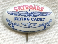 Circa 1930s Skyroads Flying Cadet Tin Lithograph Pin