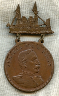 Beautiful Bronze Span-Am War Patriotic/Home Front Medal of Admiral Dewey & His Flagship, Olympia