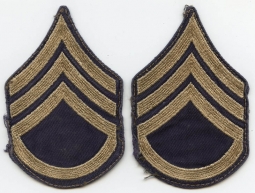 Pair Mid-WWII US Army Rank Stripes for Staff Sergeant Embroidered on Navy Twill