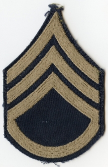 Single WWII US Army Rank Stripes for Staff Sergeant Khaki Embroidery on Navy Twill