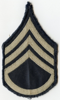 Single WWII US Army Rank Stripes for Staff Sergeant Embroidered on Navy Twill Tall