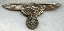 Great Circa 1939 SS Visor Cap Eagle in Silver-Plated Brass Maker RZM 15 5 / 36 Mark, SS Runes